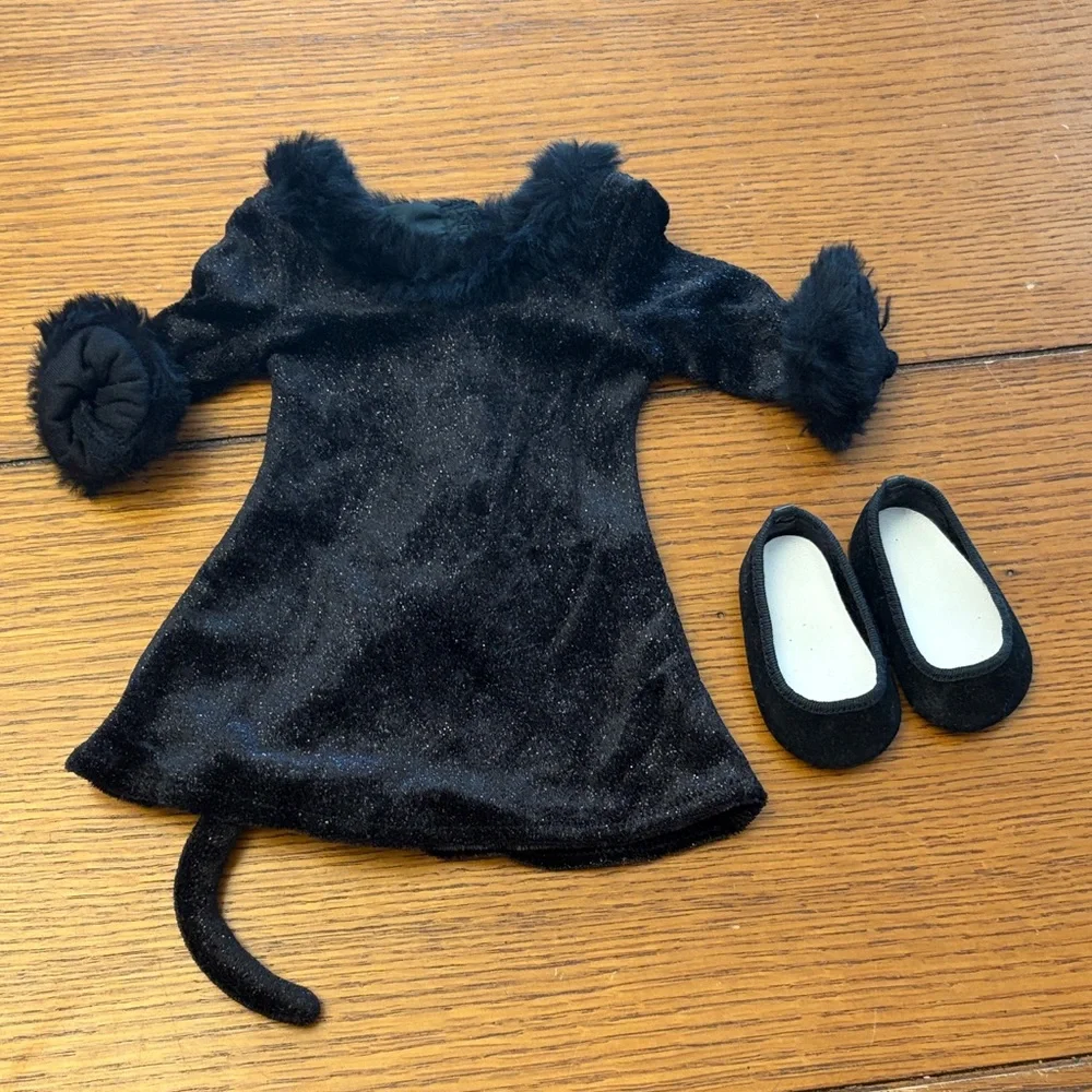 American Girl Black Fuzzy Cat Costume Dress with Tail and Shoes